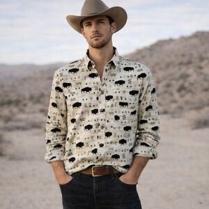 Brooks & Dunn Panhandle Slim Buffalo Aztec Western Shirt Men's Small 90s Vintage